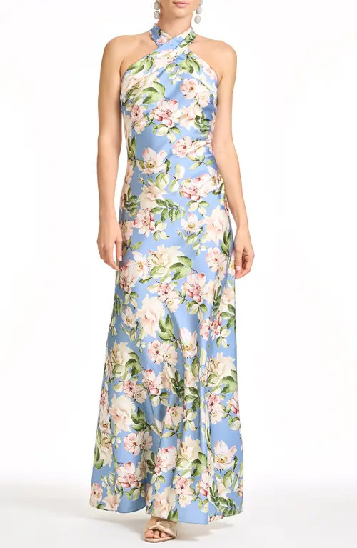 Sachin & Babi Laurant Floral Halter Gown in Twilight Camellias at Nordstrom, Size 14 | Nordstrom