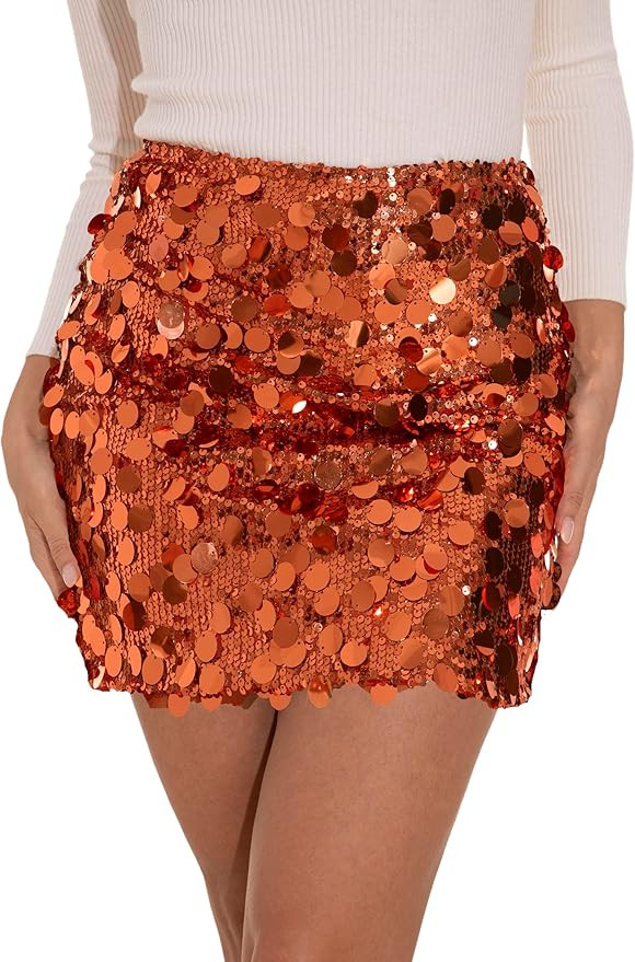 GUANYY Sequin Skirt for Women-Stretchy Bodycon Night Out Party Shine Sparkly Mini Skirts | Amazon (US)
