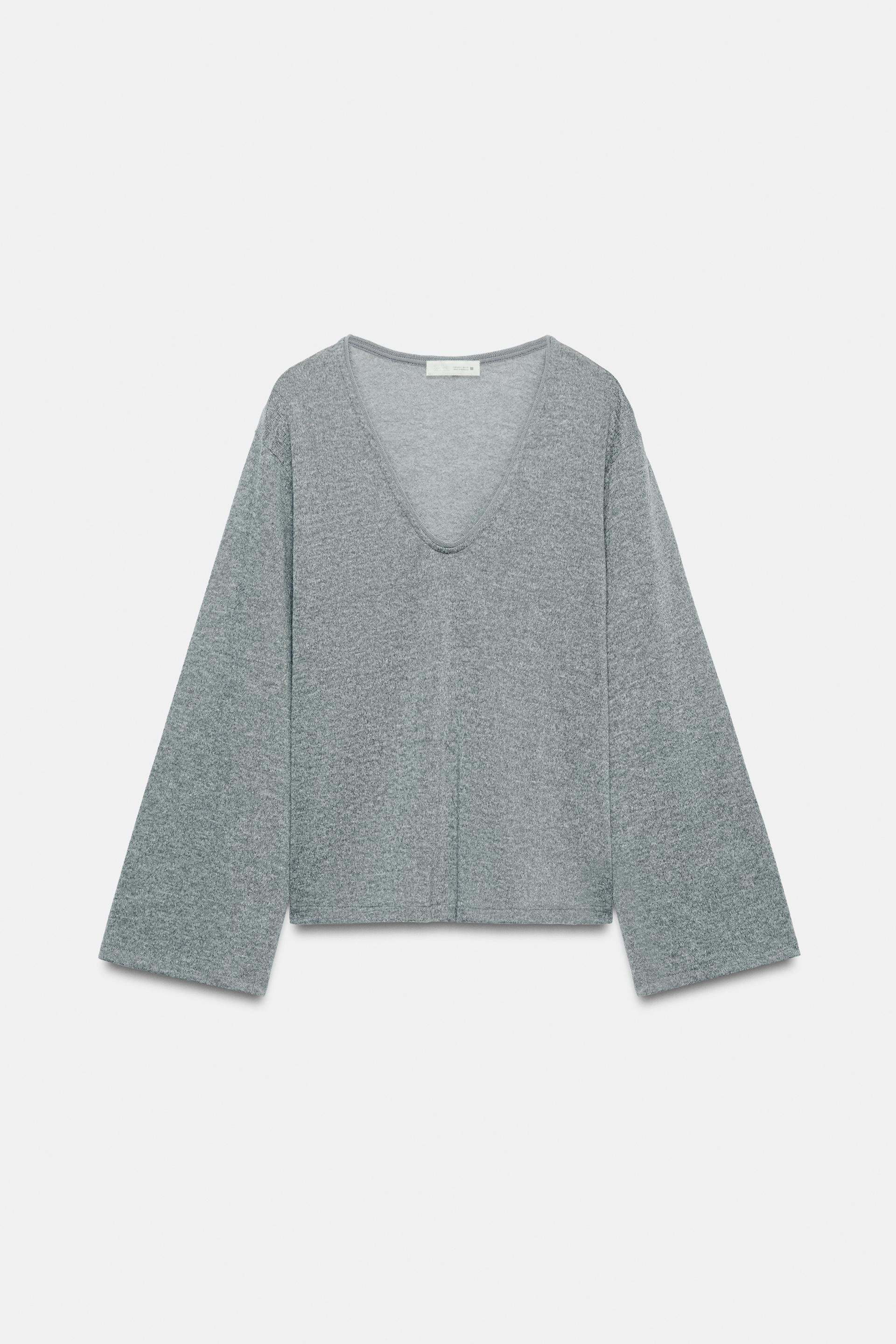 Zara - Textured V-Neck T-Shirt - Beige-Pink - L - Woman | Zara UK