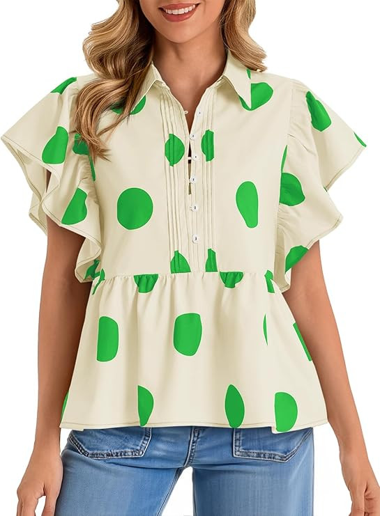 Cicy Bell Womens Polka Dot Babydoll Tops Peplum Ruffle Cap Sleeve Blouses Summer Casual Half Butt... | Amazon (US)