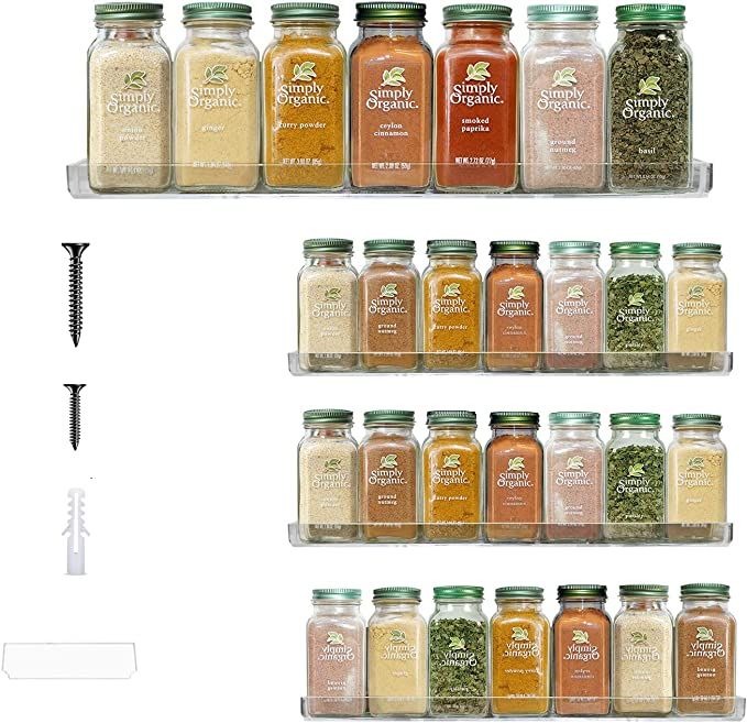 The 'Invisible' Acrylic Spice Rack Organizer Wall Mount, Strong, Sturdy & Space-Saving (Pack of 4... | Amazon (US)