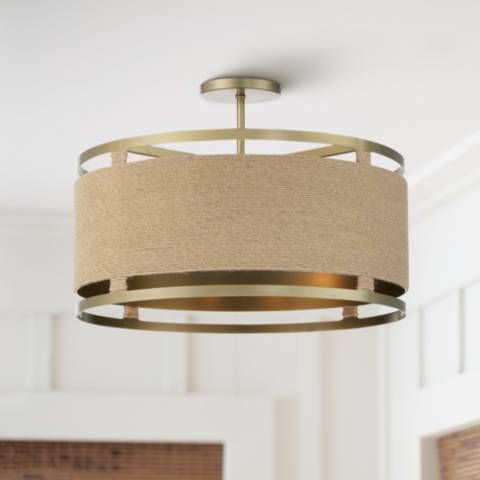 Windward Passage 20 1/2 Wide Soft Brass and Natural Rope Ceiling Light | Lamps Plus