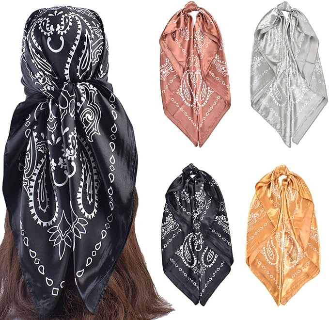35” Hair Scarf for Women Satin Hair Scarves Silk Bandanas Scarf Headscarf Hair Wrapping and Sle... | Amazon (US)
