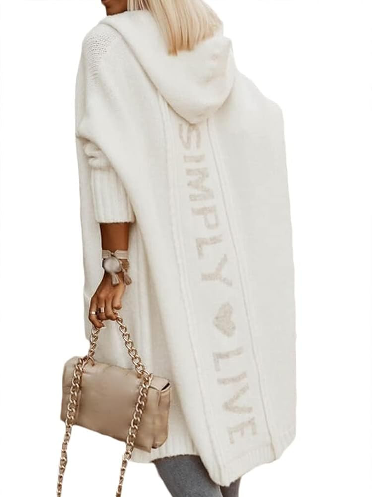 Women's Simply Love Live Letter Long Hooded Sweater Cardigans Fall Winter Plus Size Open Front Co... | Amazon (US)