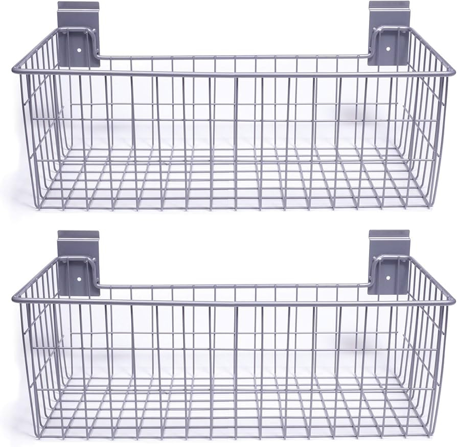 CrownWall Slatwall Steel 24" x 12" Deep Wire Basket (V2) - 2 Pack | Amazon (US)