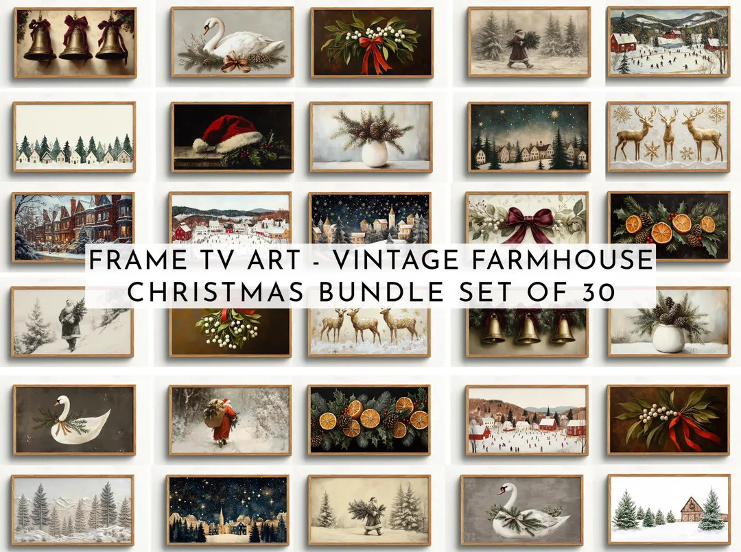 Frame TV Art Set Vintage Farmhouse Christmas - 30 files included! Frame TV Art Christmas | Christ... | Etsy (US)