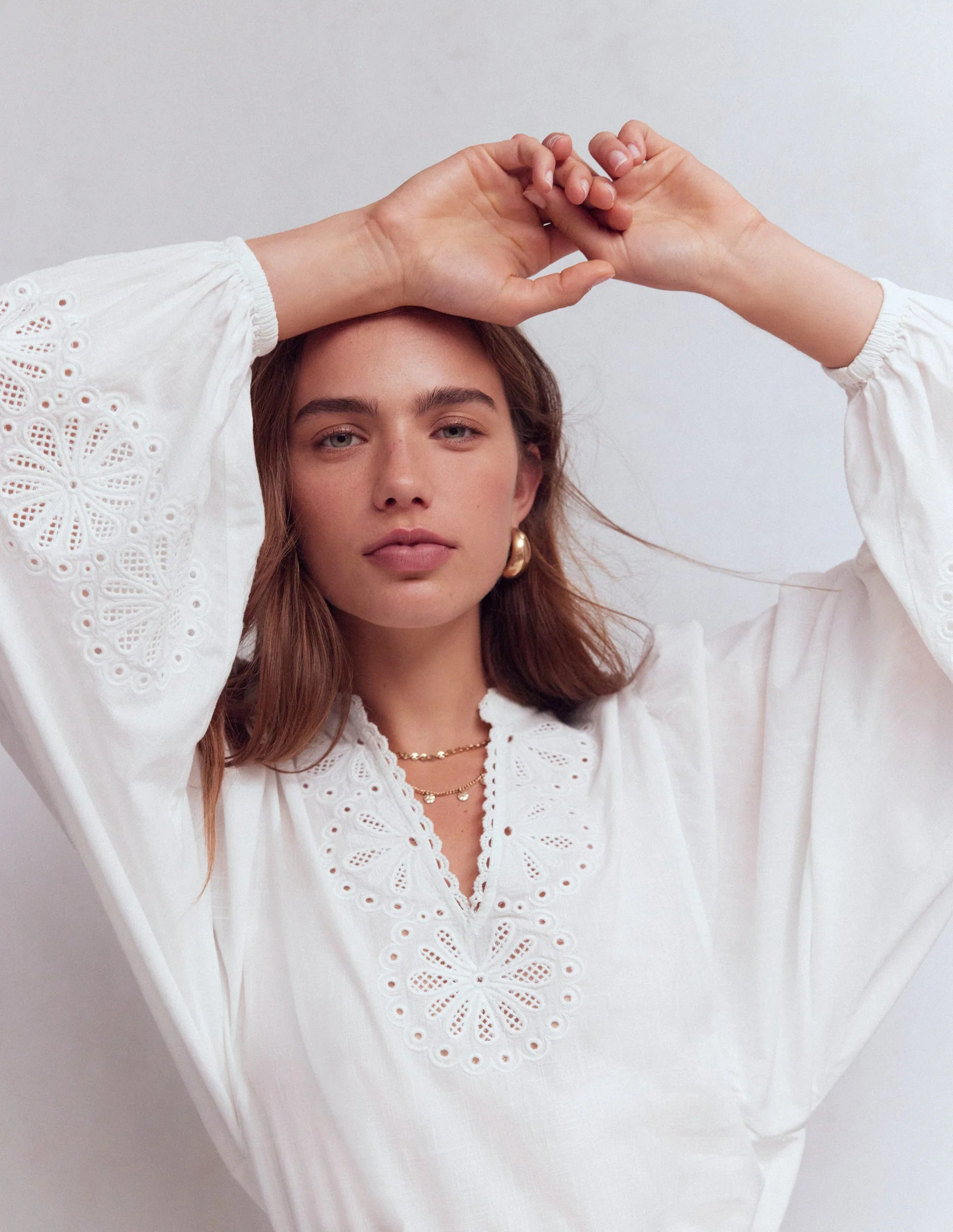 Embroidered Cotton Popover Top-White | Boden (US)