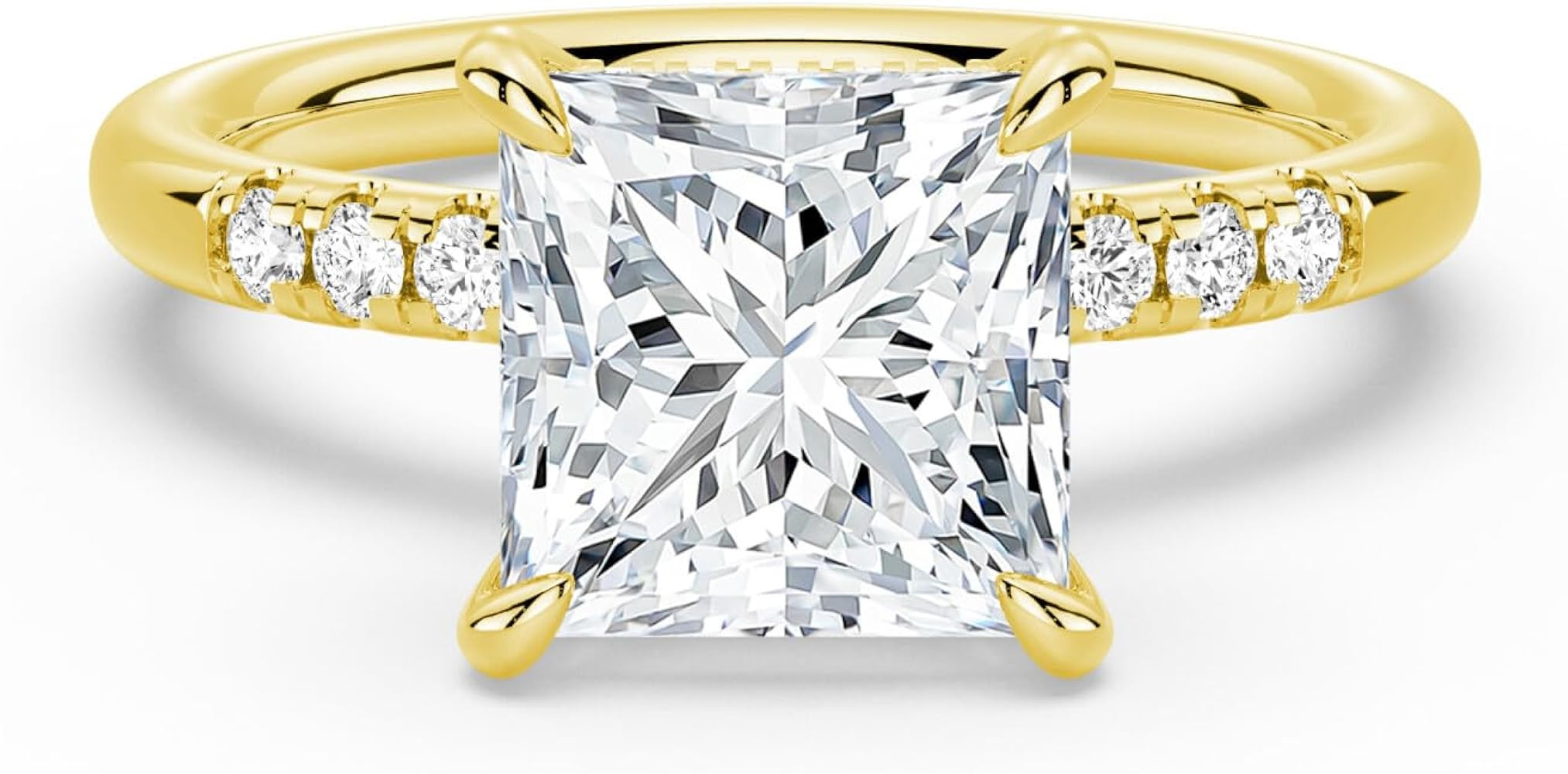 MSBLUE® Moissanite Engagement Ring, 14K Gold Vermeil, Princess Cut with Accent Stones and Hidden... | Amazon (US)