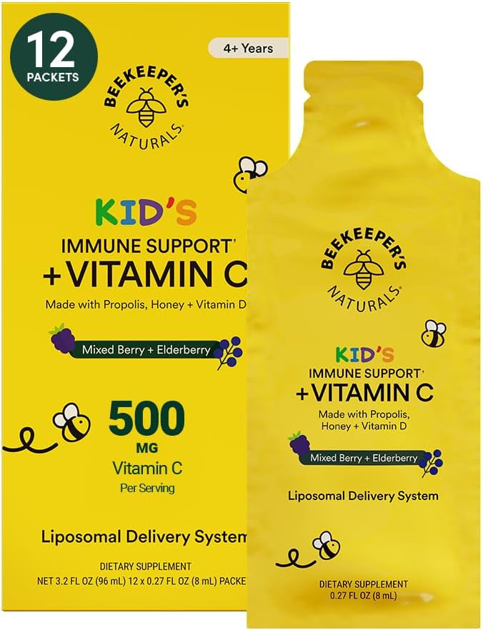 Kid's Immune Liposomal Vitamin C by Beekeeper's Naturals, 500 mg Vitamin C, Elderberry, Vitamin D... | Amazon (US)
