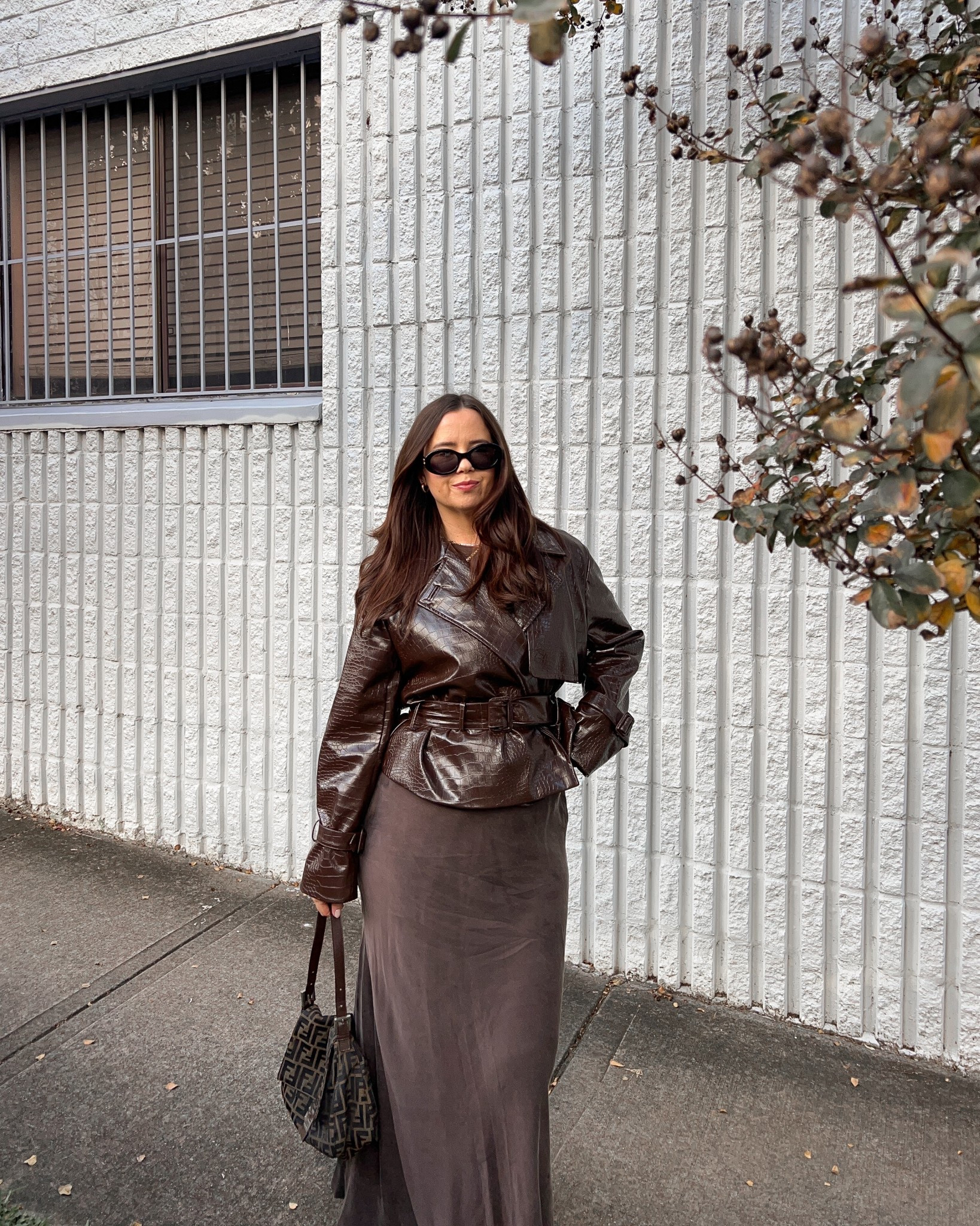 Country Road chocolate brown faux leather jacket: size L/XL
Dissh chocolate brown silk skirt: size 12
Nelson Made sandals
Vintage Fendi bag 

#LTKwinter #LTKaustralia #LTKmidsize