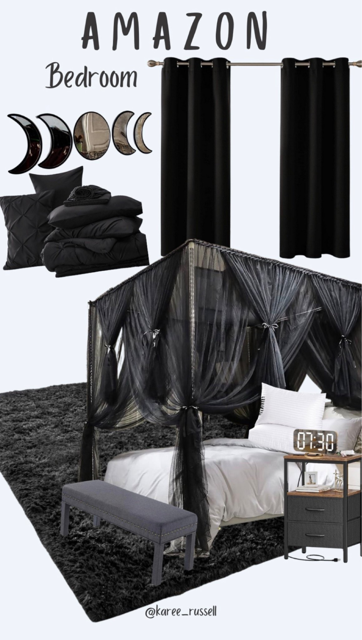 Dark tones. Soft layers. Cozy textures.

From the statement bed frame to luxe sheets, oversized pillows, a textured rug, warm lighting, and the perfect mirror moment — this space is giving calm, dramatic, and fall-ready.

All my bedroom finds are linked ✨

#LTKhome #LTKSale #LTKsalealert #LTKFinds #BedroomInspo #BedroomDecor #MoodyBedroom #DarkAesthetic #CozyBedroom #FallHome #OctoberRoom #AmazonHome #AmazonDecor #FoundItOnAmazon #AmazonShop #ShopAmazon #PrimeFinds #BedroomRefresh #HomeStyle #NeutralButMakeItMoody

#LTKdayinmylife #LTKHome #LTKSeasonal