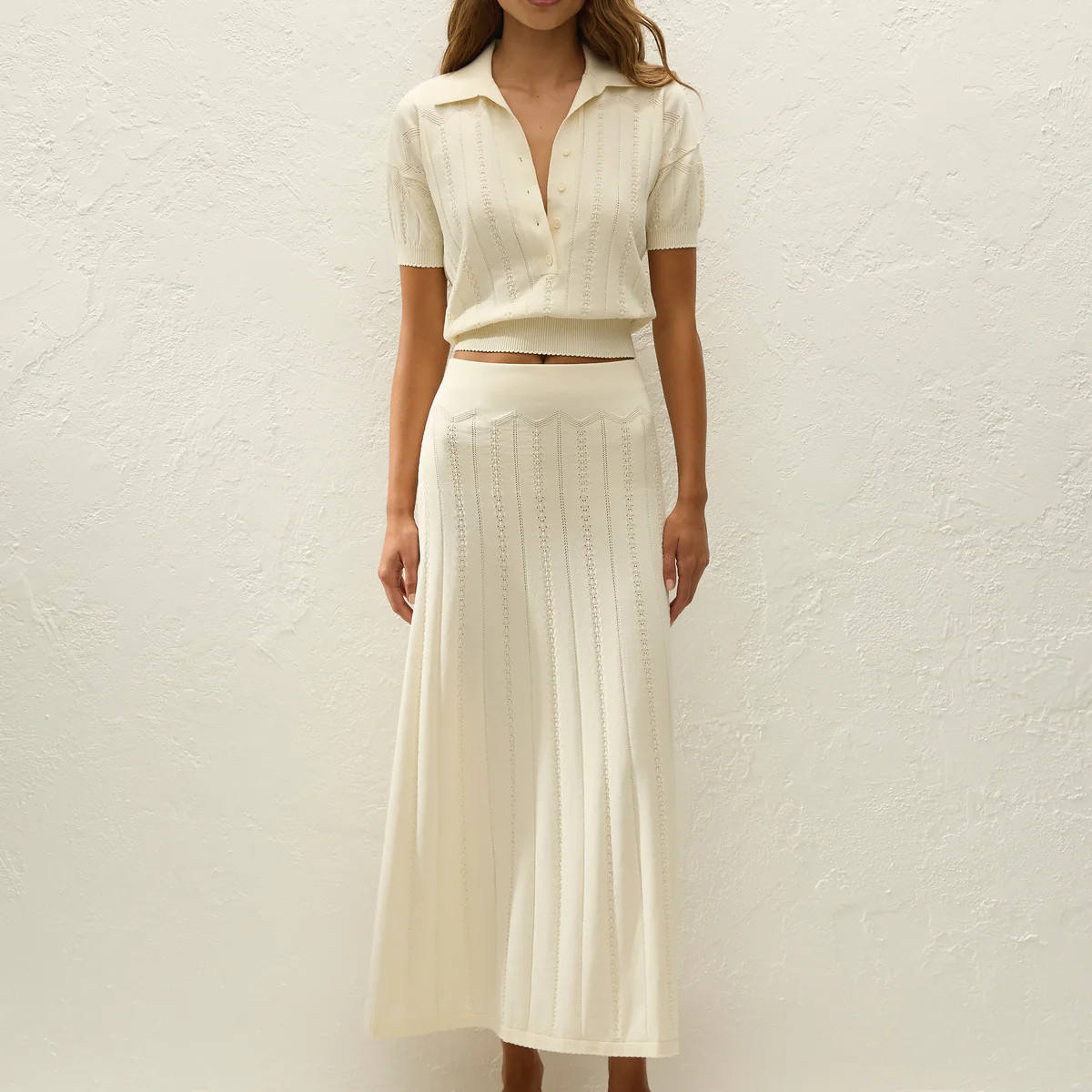 Acme Polo Shirt Maja Pointelle Vintage White | Faithfull (AU)