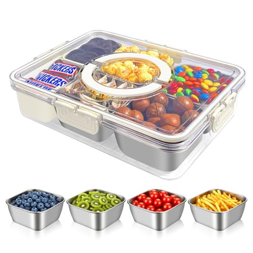 WanshengLe 6 in 1 Snackle Box, 4 PCS Stainless Steel Snack Box and 2 PCS Plastic Box with Lid and Handle, 6 Detachable Compartment Snacklebox Divided Reusable Storage for Snacks Fruit Candy Nuts | Amazon (US)