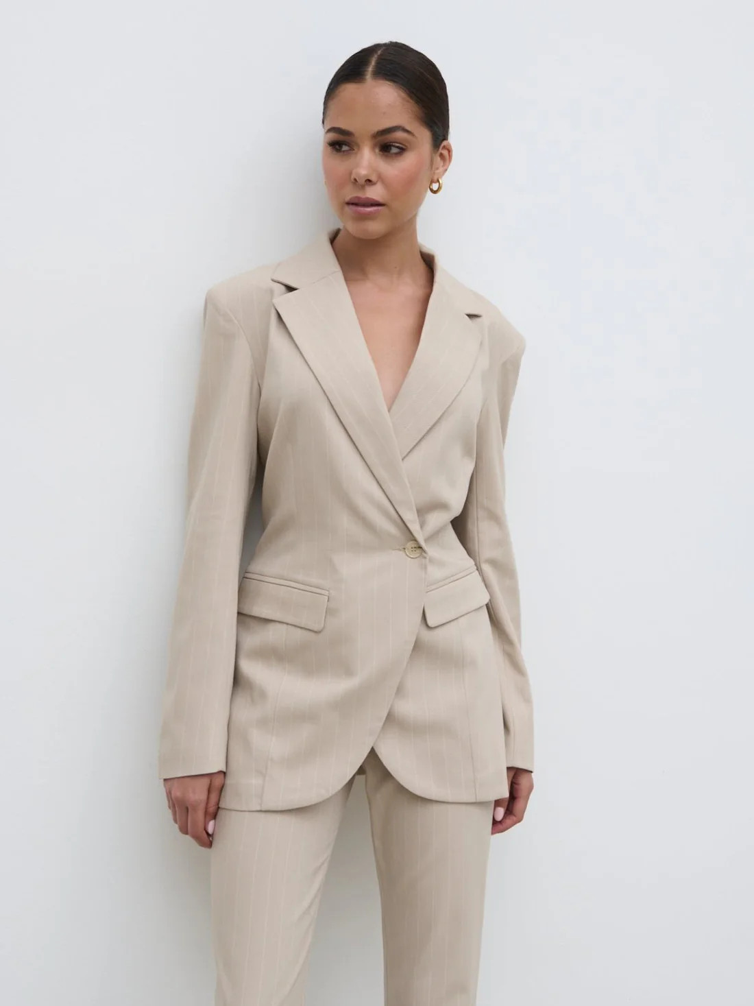 Jaycie Cinched Waist Pinstripe Blazer | Pretty Lavish (UK)