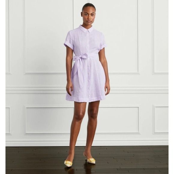 HILL HOUSE Lilac Stripe 100% linen The Laura Dress Small | Poshmark