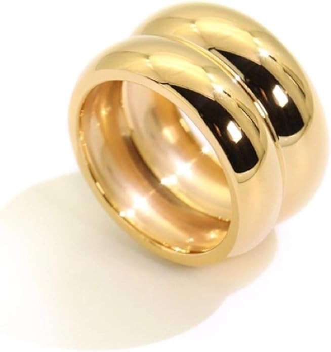 18K Gold Plated Titanium Large Twin Band Ring, Double Band Stackable Ring, Bold Chunky Minimalist... | Amazon (US)