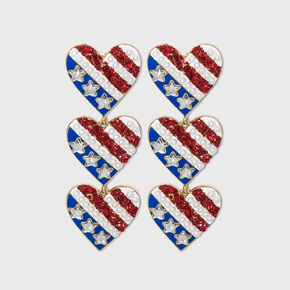 SUGARFIX by BaubleBar Star-Spangled Heart Drop Earrings - Red/White/Blue | Target