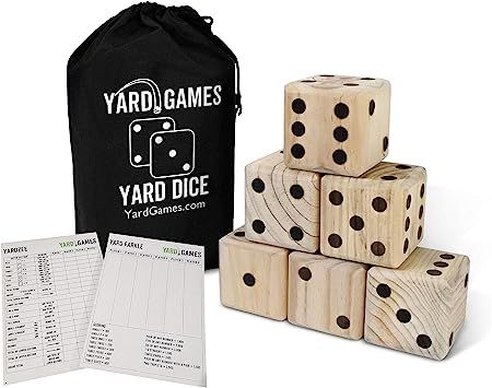 Giant 3.5" Wooden Yard Dice with Laminated Yardzee and Farkle Scoresheets and Durable Carrying Ca... | Amazon (US)