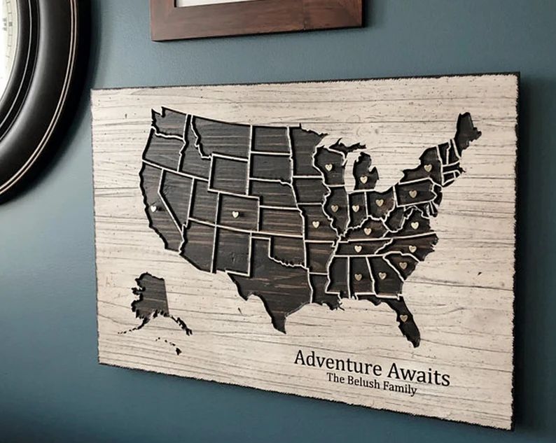 Push Pin Map, Map to Mark Travels, Travel Log, US Map Wall Art, Anniversary Gift, Wedding Gift Id... | Etsy (US)