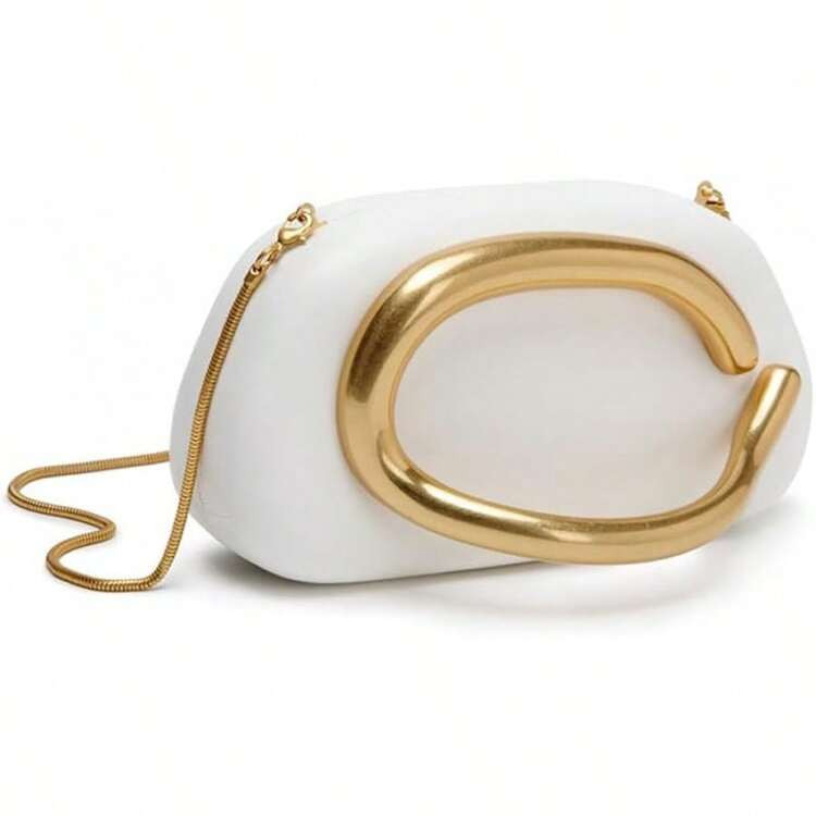 Box Clutch Purses For Women Shell Shape PU Leather Evening Handbag Gold Metal Handle Clutch Bag With Chain-2025 | SHEIN