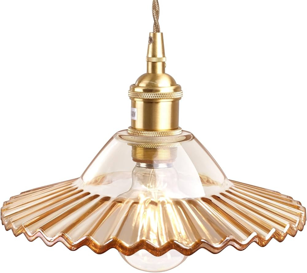 Shenmoyl Pendant Light Retro Amber Lotus Glass Lampshade Nordic Hanging Lamp, Brass Finish Ceilin... | Amazon (US)