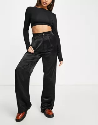 Stradivarius satin pants in black | ASOS (Global)