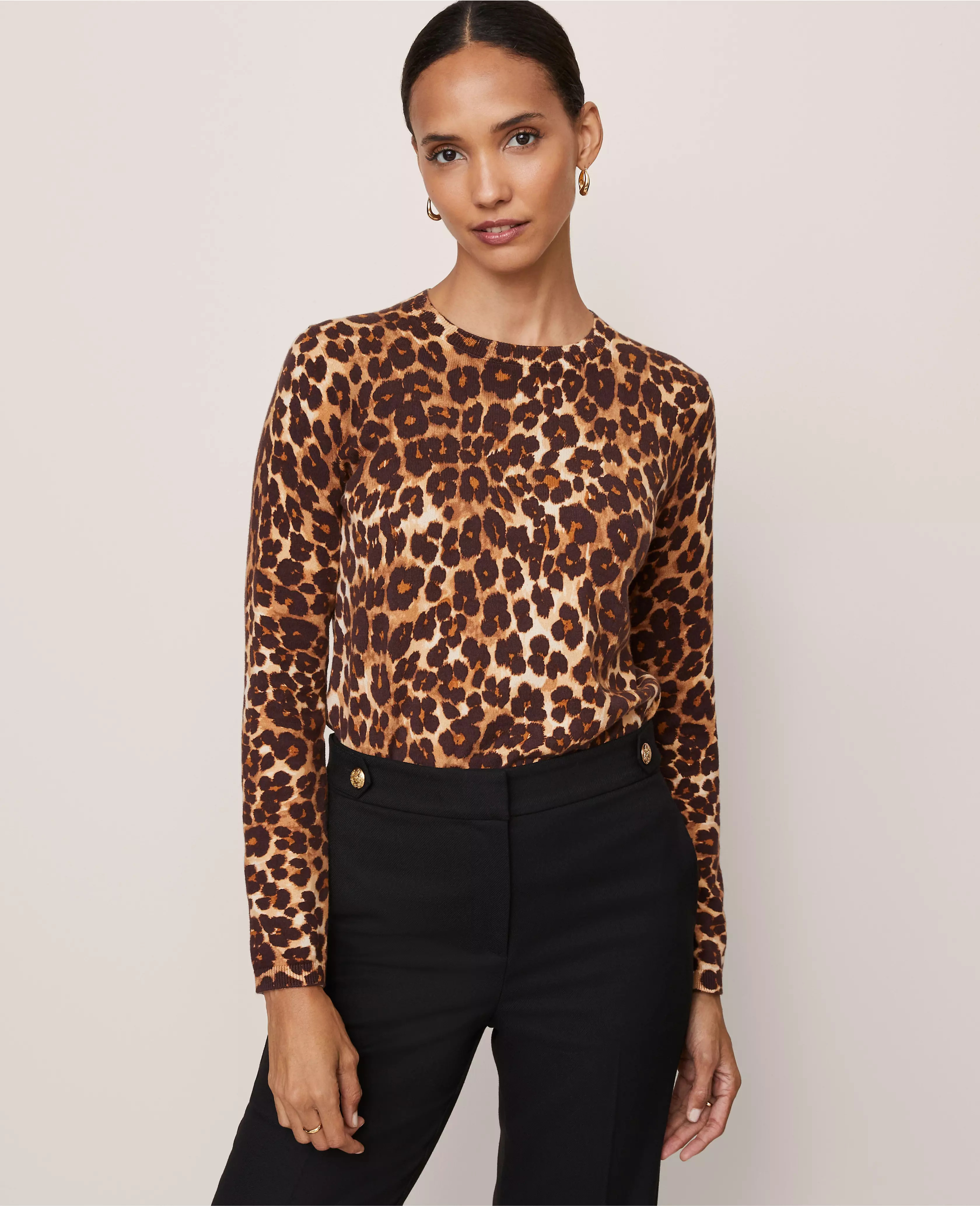 Animal Print Essential Crew Neck Sweater | Ann Taylor