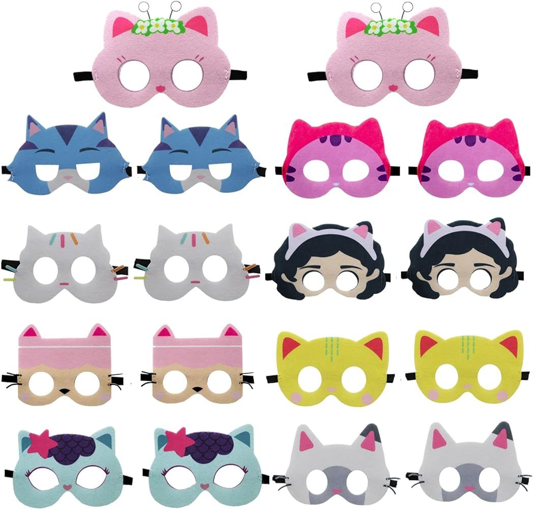 18 Packs Dollhouse Felt Masks for Kids Party Favors, Cat Dollhouse Themed Party Supplies Birthday... | Amazon (US)