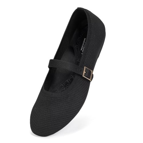 Frank Mully Women's Mary Jane Flats Comfortable Dressy Ballet Flats Casual Round Toe Slip On Washable Knitted Fabric Office Work Woman Shoes Black,6.5 | Amazon (US)