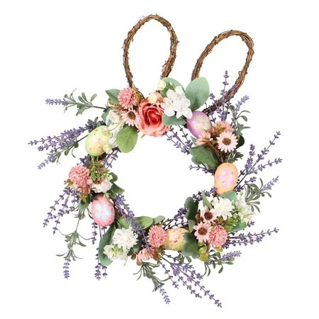 Easter Wreath with Colored Eggs Green Leaves Spring Wreath Wall Hanging Garland for Indoor Outdoor W | Walmart (US)
