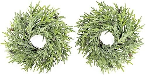 AuldHome Artificial Christmas Wreaths (2-Pack, 15-Inch); Evergreen Flocked Greenery with Pinecone... | Amazon (US)