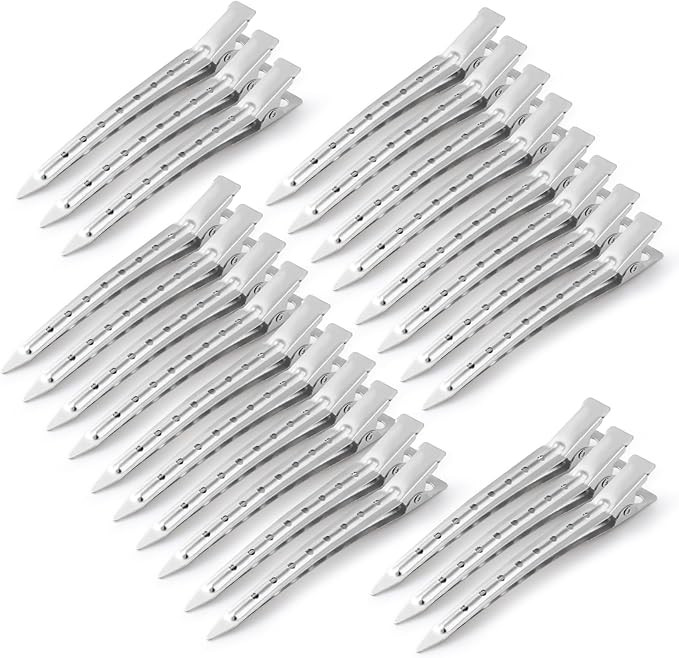24 Pieces Duck Bill Hair Clips, 3.5 Inch Rustproof Metal Alligator Curl Clips with Holes for Hair... | Amazon (UK)