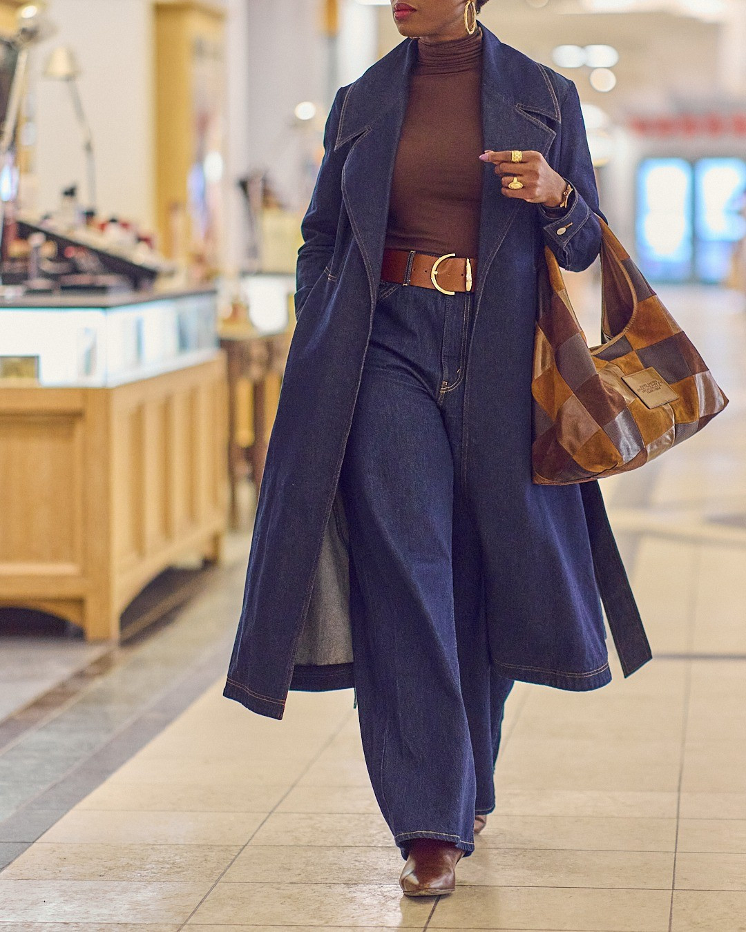 An easy denim on denim outfit 🤎💙 denim trench coat, wide-leg jeans, brown and blue, Marc Jacobs bags, Levi's jeans, Marcella NYC, classy fashion, elevated casual style

#LTKOver40 #LTKootd #LTKTall