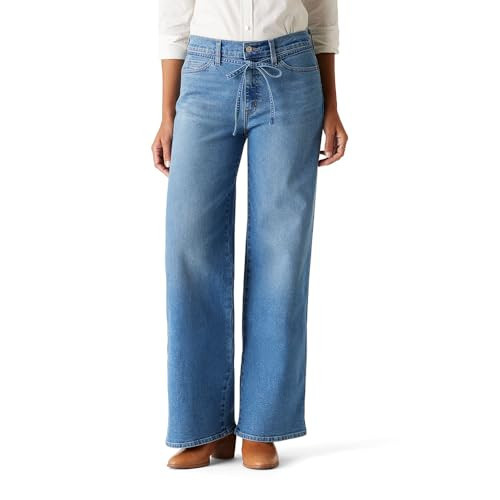 Levi Strauss Signature Women's Heritage Belted Wide Leg Jeans Mid-Rise Stretch Denim (Also Available in Plus), (New) Faded Days, 12 | Amazon (US)