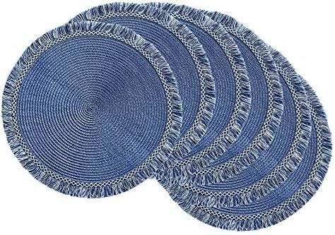 DII Woven Placemat Collection Round, 14.75" Diameter, Nautical Blue Fringe 6 Count | Amazon (US)