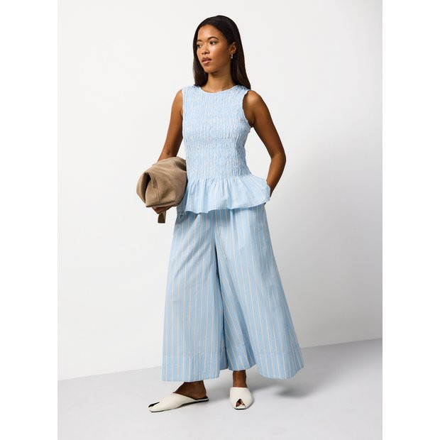 Blue Poplin Stripe Shirred Sleeveless Co-ord Top 20 | Tu Clothing