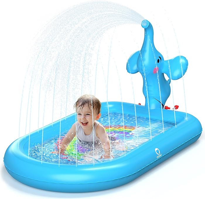 QPAU Splash Pads for Toddlers 1-3, Blue Elephant Toy Splash Pad for Kids, Outdoor Play Mat for Ba... | Amazon (US)