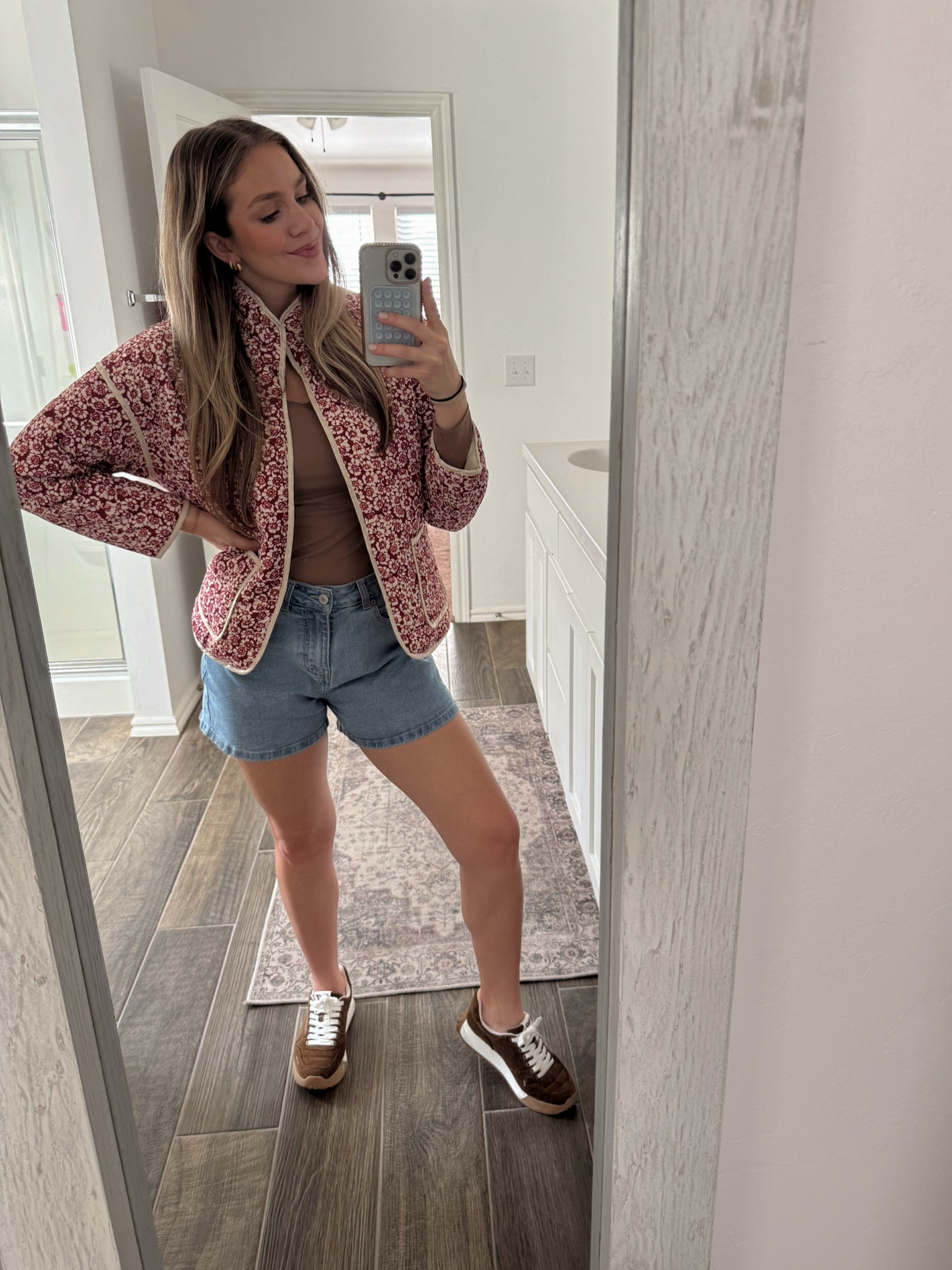Cut and simple outfit for baby time at the library this morning!

Wearing size small in jacket and top
Size medium in shorts 
Sneakers are tts

#LTKStyleTip #LTKFamily #LTKSeasonal