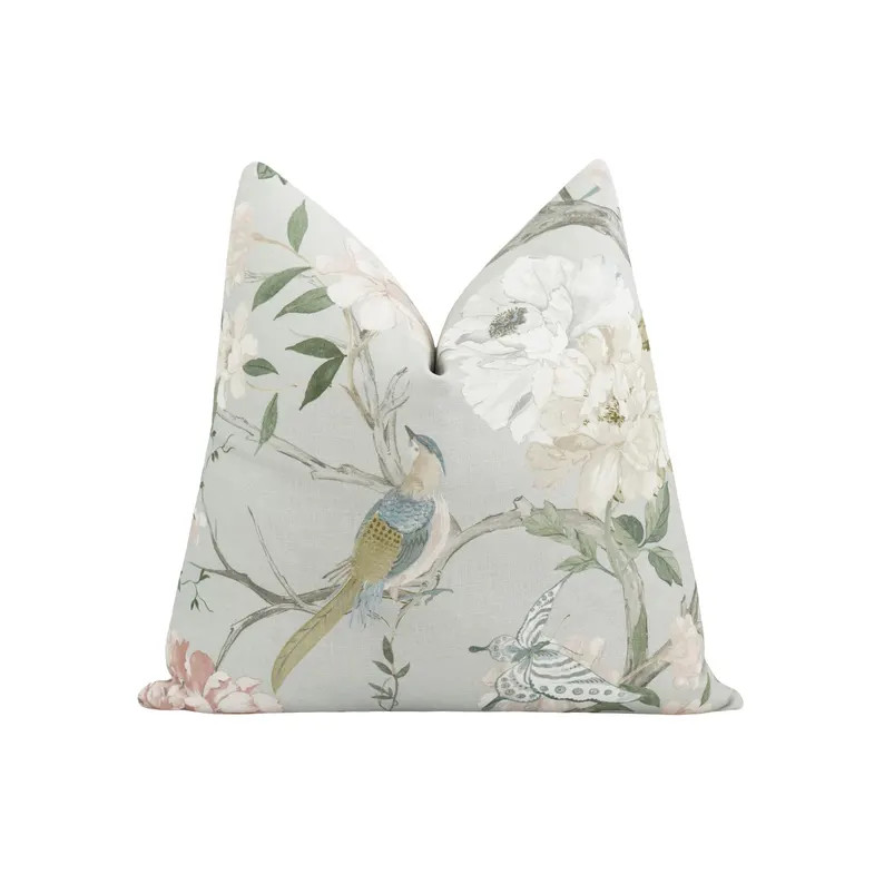 Sea Salt Chinoiserie Pillow Cover \u2022 Bird and Vine Decorative Throw Pillow \u2022 Sophisticat... | Etsy (Global)