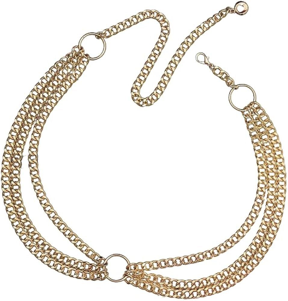 Vintage Heavy Duty Metal, 3 layers Chain Belt, Gold Wedding, Women Dress Belt, Linked Silver Belt... | Amazon (US)