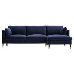 Munson Modern Classic Dark Blue Upholstered Cushion Back Sectional Sofa - RAF - 112"Wx65"D | Kathy Kuo Home