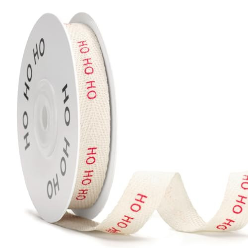 KINGLAKE HO HO HO Ribbon – 5/8" x 10 Yards Natural Herringbone Christmas Cotton Ribbon for Gift Wrapping, Christmas Tree, Wreaths, Bows and Holiday Crafts | Amazon (US)