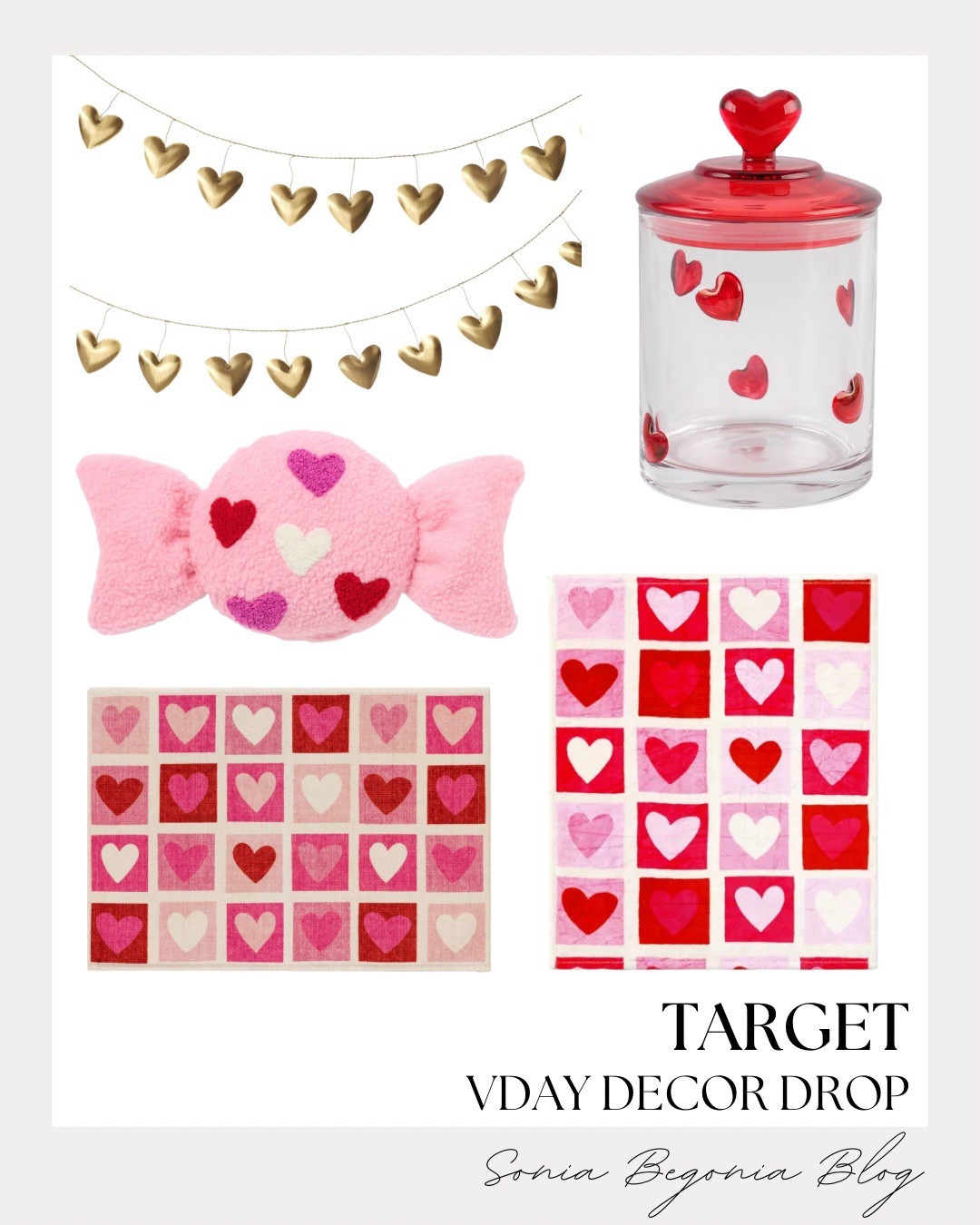 VALENTINE’S DECOR: Gold Hearts, Sweet Treats, & Cozy Accents! ❤️

Embrace the festive romantic trend with this perfectly balanced home collection from Target—all under $15! 🍬

We are obsessed with the charming statement pieces: from the delicate gold heart-shaped string lights that add a warm glow to any space to the sweet glass candy jar topped with a vibrant red heart. Balance your seasonal setup with soft, cozy textures like the pink plush candy-shaped pillow adorned with colorful hearts. Finish the look with festive textiles, including the pink and red heart-patterned hand towels and matching floor mat, for a touch of polished, holiday-ready glam!

#VDayDecor
#TargetStyle
#TargetFinds
#ValentinesDayDecor
#ValentinesDay2026
#HeartLights
#SeasonalDecor
#HomeDecorInspo
#TargetHome
#HolidayStyling
#FeminineHome
#EverydayChic
#LTKHome
#LTKUnder50
#SoniaBegoniaBlog


#LTKHome #LTKFindsUnder50