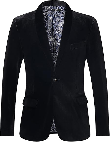 WZIKAI Mens Velvet Blazer Slim Fit One Button Solid Suit Jacket Sport Coat for Wedding Prom Dinne... | Amazon (US)