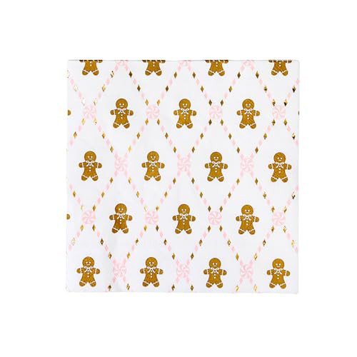 Bonjour Fête Pink Gingerbread Large Napkins | 3-Ply Napkins for Christmas Parties, Birthday, & Holiday Decorations | Premium Lunch Napkins | Pack of 20, 6.5" Folded | Elegant Party Table Decor | Amazon (US)