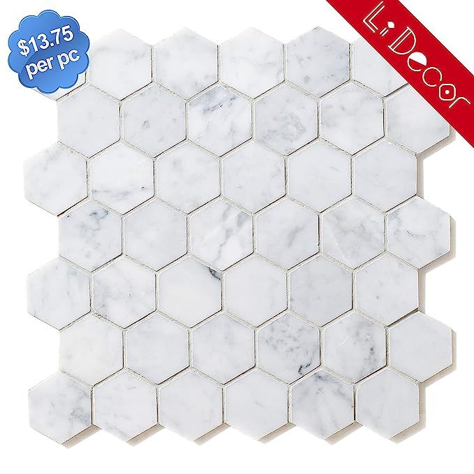 Carrara White 2in Hexagon Marble Mosaic Tiles Honed-4Pack | Amazon (US)