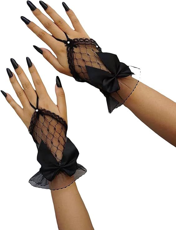 Verdusa Women's Bow Mesh Sheer Lace Fingerless Gloves | Amazon (US)