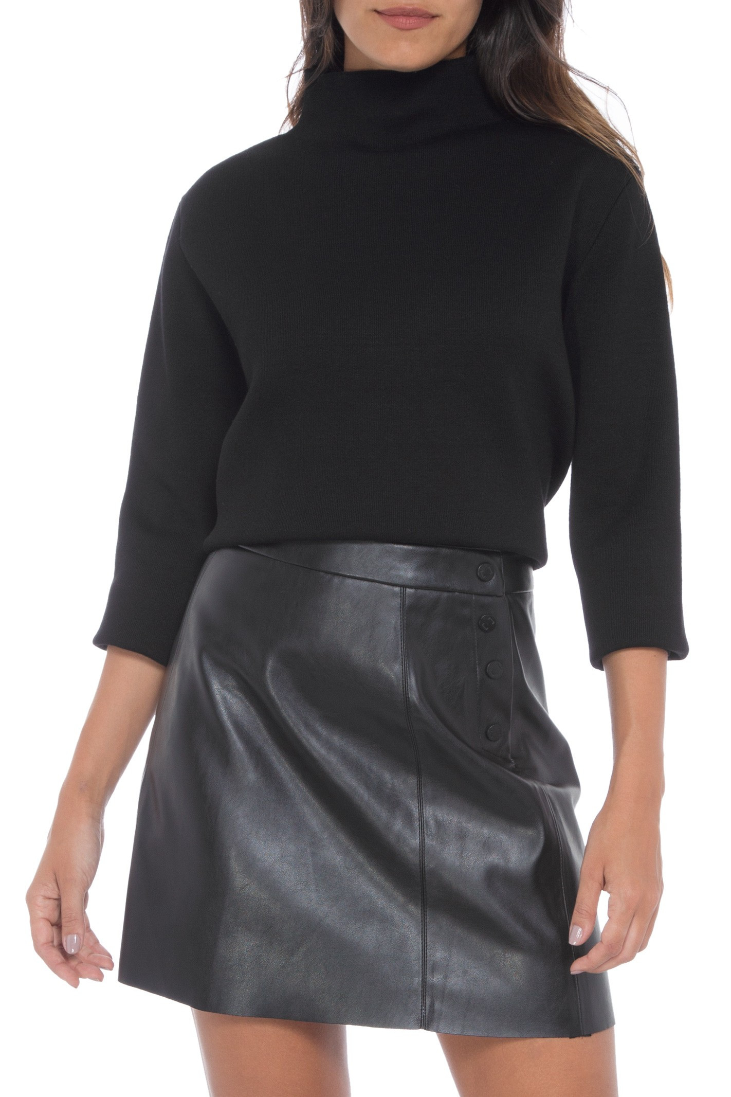 Saia Botões Laterais Mini FYI - Preto | OQVestir BR