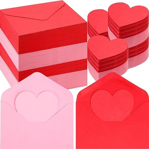 Gueevin 240 Pack Valentine's Day Mini Envelopes with Blank Heart Shaped Business Cards 2.9x4.3 In... | Amazon (US)