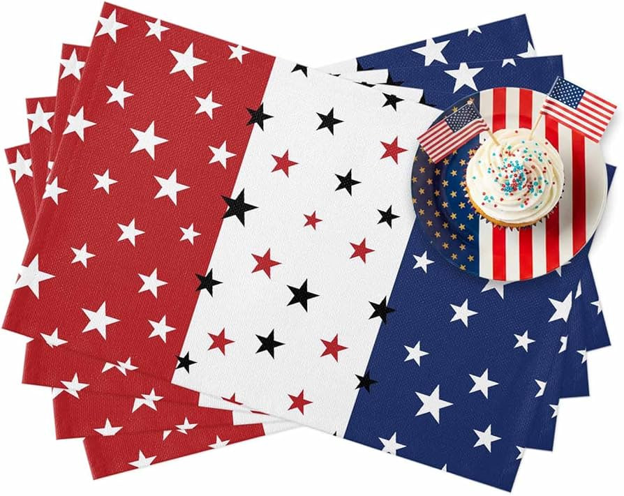 July 4th Placemats Set of 4- Red White Blue Heat Resistant Placemat Washable Cotton Linen Summer ... | Amazon (US)